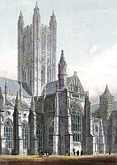 Earthlore Gothic Architecture: South transept tower rising over the crossing of Canterbury cathedral, England.