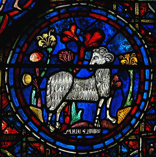 Stained
Glass Depiction of Aries in Window at Notre dame de Chartres