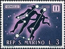 San Marino Postage Stamp Depicting the Constellation Gemini