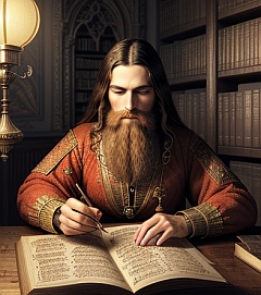 Elore Astrology Art: Medieval Astrologer Writing in the Evening