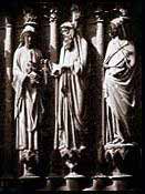 Earthlore Gothic Architecture: Jamb Statuary within the West portal at Rheims cathedral, France.