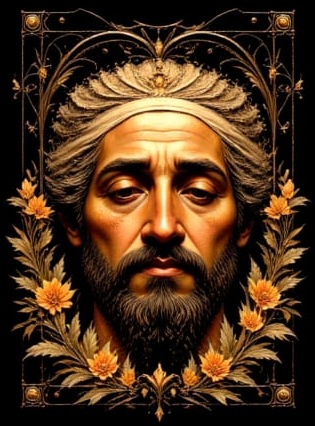 Illustration of an ancient enamel storytelling portrait