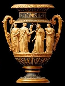 Illustration of an ancient enamel storytelling panel